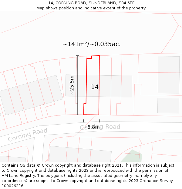 14, CORNING ROAD, SUNDERLAND, SR4 6EE: Plot and title map