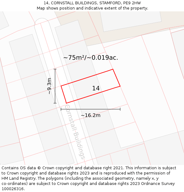 14, CORNSTALL BUILDINGS, STAMFORD, PE9 2HW: Plot and title map