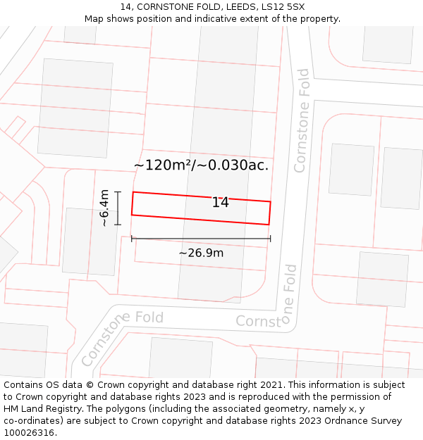 14, CORNSTONE FOLD, LEEDS, LS12 5SX: Plot and title map