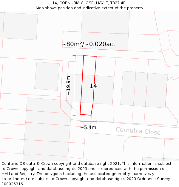14, CORNUBIA CLOSE, HAYLE, TR27 4RL: Plot and title map
