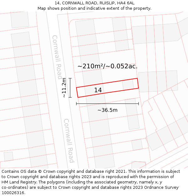 14, CORNWALL ROAD, RUISLIP, HA4 6AL: Plot and title map
