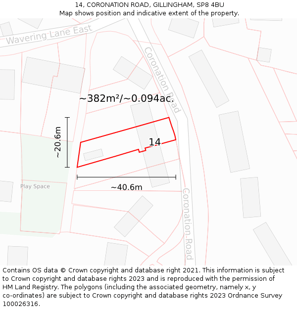 14, CORONATION ROAD, GILLINGHAM, SP8 4BU: Plot and title map
