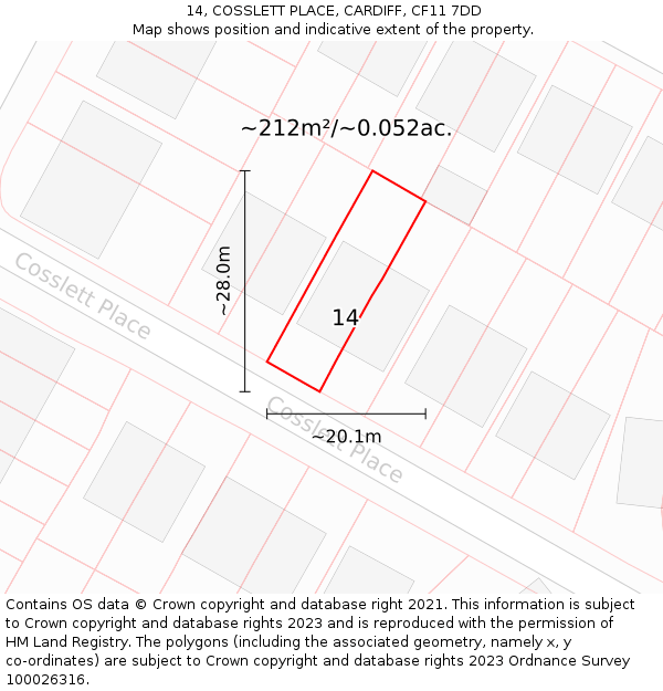 14, COSSLETT PLACE, CARDIFF, CF11 7DD: Plot and title map