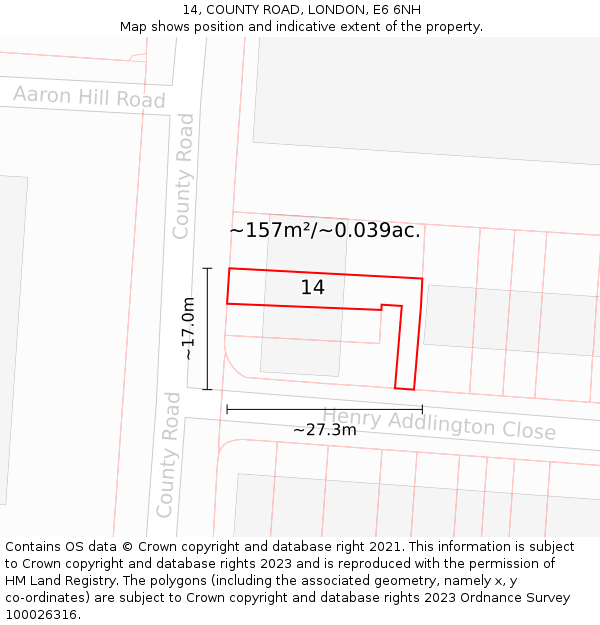 14, COUNTY ROAD, LONDON, E6 6NH: Plot and title map