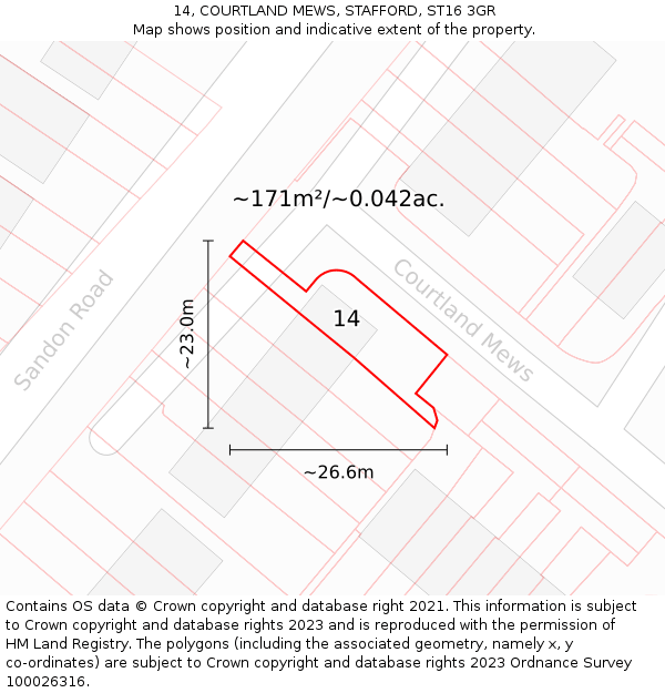 14, COURTLAND MEWS, STAFFORD, ST16 3GR: Plot and title map
