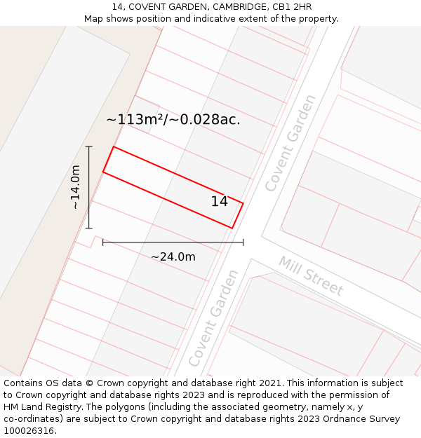 14, COVENT GARDEN, CAMBRIDGE, CB1 2HR: Plot and title map
