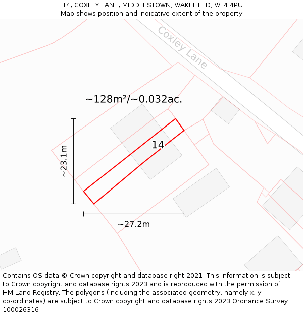 14, COXLEY LANE, MIDDLESTOWN, WAKEFIELD, WF4 4PU: Plot and title map