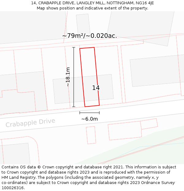 14, CRABAPPLE DRIVE, LANGLEY MILL, NOTTINGHAM, NG16 4JE: Plot and title map