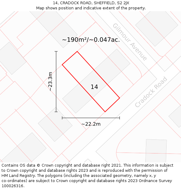 14, CRADOCK ROAD, SHEFFIELD, S2 2JX: Plot and title map