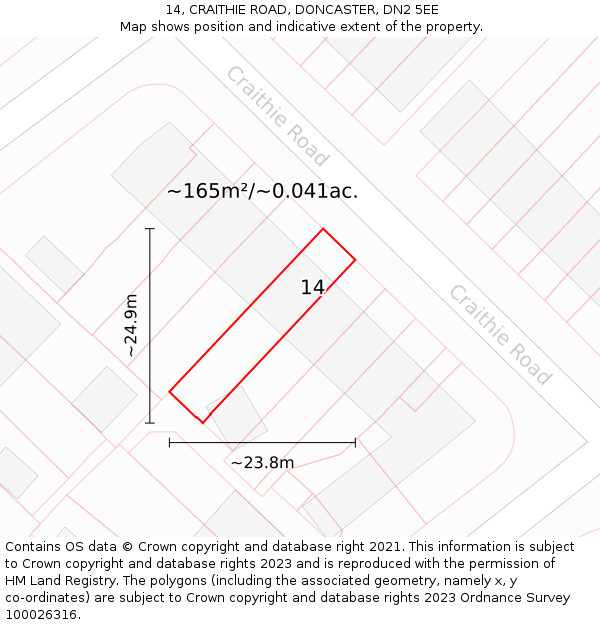 14, CRAITHIE ROAD, DONCASTER, DN2 5EE: Plot and title map