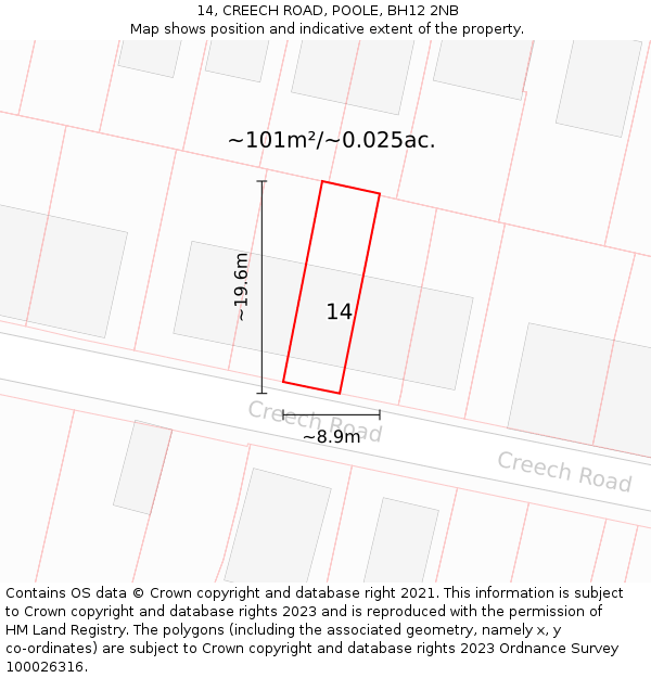 14, CREECH ROAD, POOLE, BH12 2NB: Plot and title map