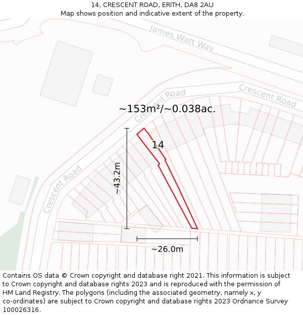 14, CRESCENT ROAD, ERITH, DA8 2AU: Plot and title map
