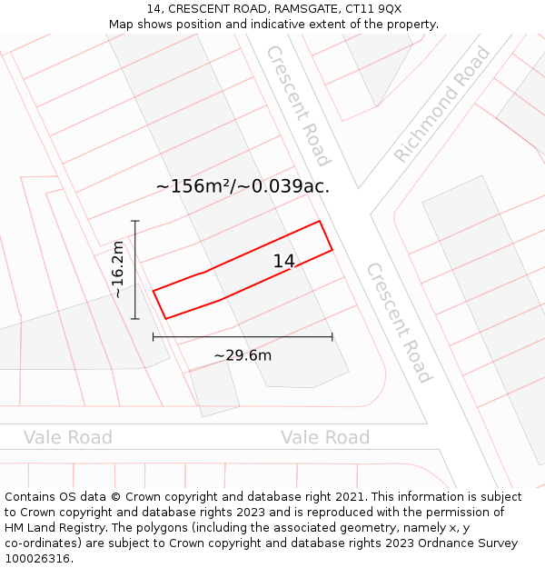 14, CRESCENT ROAD, RAMSGATE, CT11 9QX: Plot and title map