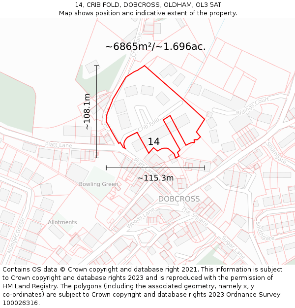 14, CRIB FOLD, DOBCROSS, OLDHAM, OL3 5AT: Plot and title map