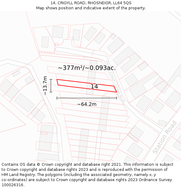 14, CRIGYLL ROAD, RHOSNEIGR, LL64 5QS: Plot and title map