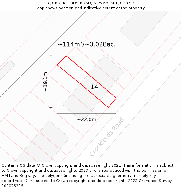 14, CROCKFORDS ROAD, NEWMARKET, CB8 9BG: Plot and title map