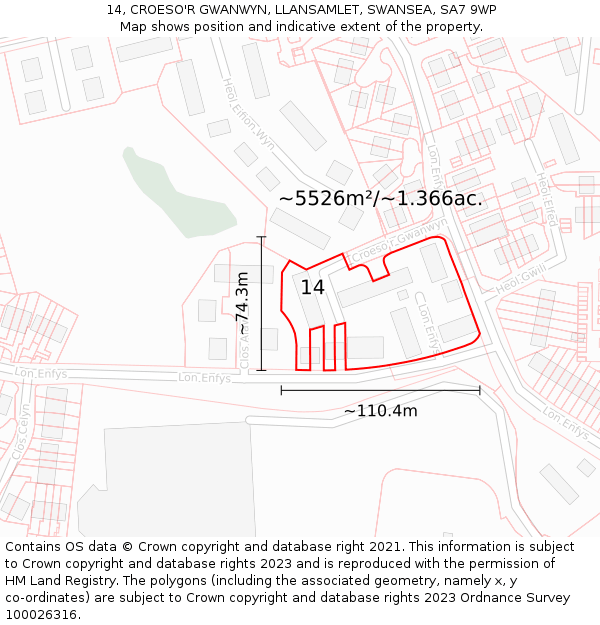 14, CROESO'R GWANWYN, LLANSAMLET, SWANSEA, SA7 9WP: Plot and title map