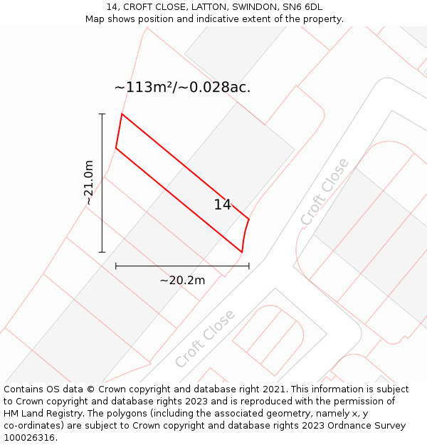 14, CROFT CLOSE, LATTON, SWINDON, SN6 6DL: Plot and title map