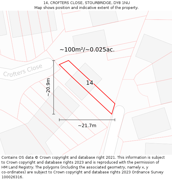 14, CROFTERS CLOSE, STOURBRIDGE, DY8 1NU: Plot and title map