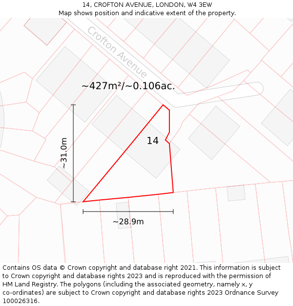 14, CROFTON AVENUE, LONDON, W4 3EW: Plot and title map