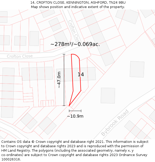 14, CROFTON CLOSE, KENNINGTON, ASHFORD, TN24 9BU: Plot and title map