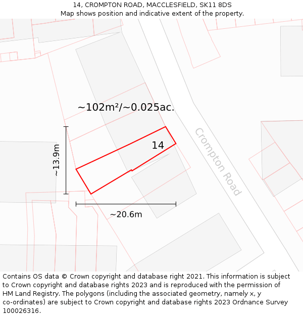 14, CROMPTON ROAD, MACCLESFIELD, SK11 8DS: Plot and title map
