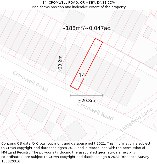 14, CROMWELL ROAD, GRIMSBY, DN31 2DW: Plot and title map