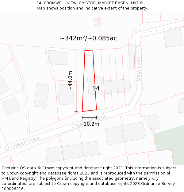 14, CROMWELL VIEW, CAISTOR, MARKET RASEN, LN7 6UH: Plot and title map