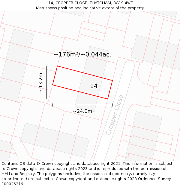 14, CROPPER CLOSE, THATCHAM, RG19 4WE: Plot and title map