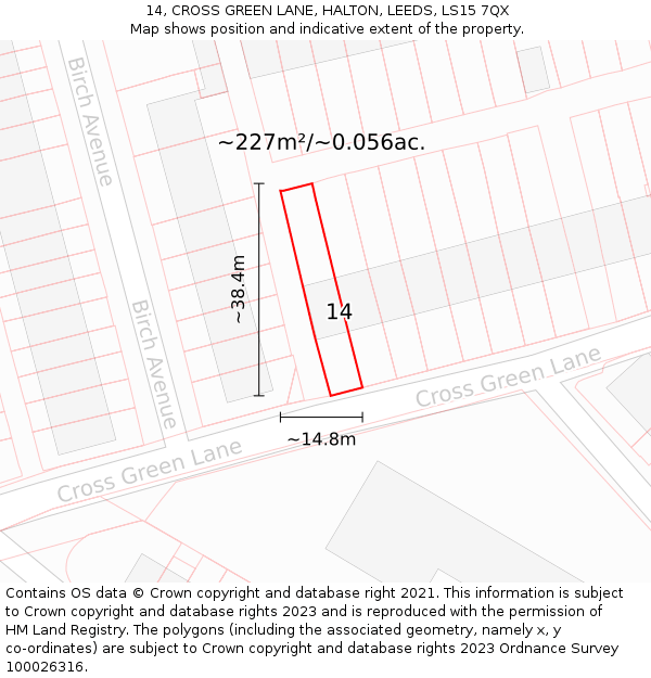 14, CROSS GREEN LANE, HALTON, LEEDS, LS15 7QX: Plot and title map
