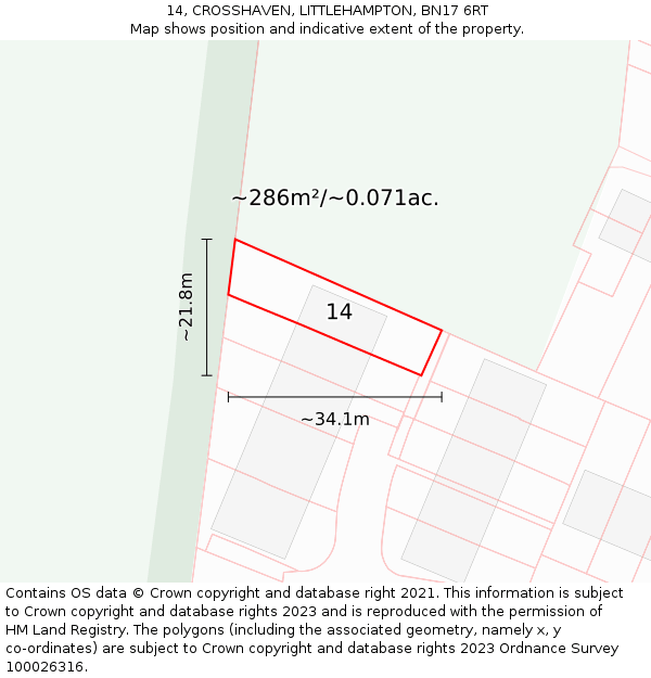 14, CROSSHAVEN, LITTLEHAMPTON, BN17 6RT: Plot and title map