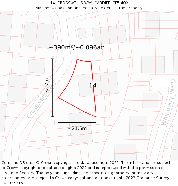 14, CROSSWELLS WAY, CARDIFF, CF5 4QX: Plot and title map