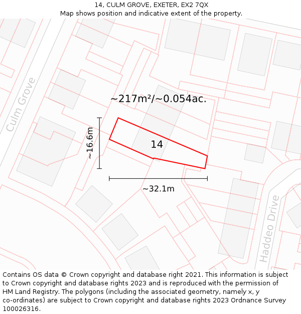 14, CULM GROVE, EXETER, EX2 7QX: Plot and title map