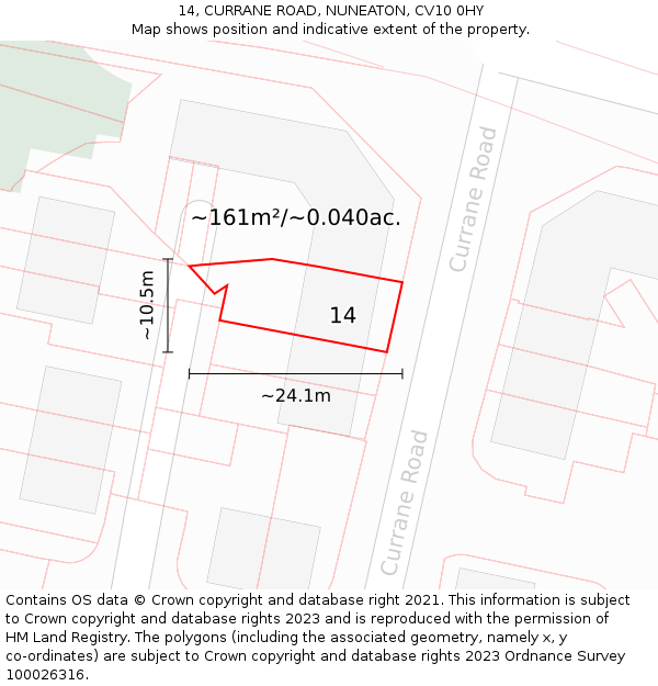 14, CURRANE ROAD, NUNEATON, CV10 0HY: Plot and title map