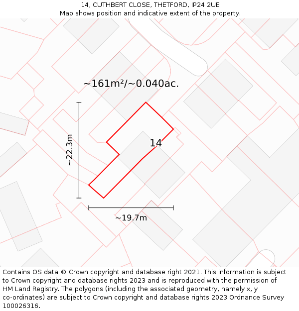 14, CUTHBERT CLOSE, THETFORD, IP24 2UE: Plot and title map
