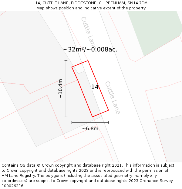 14, CUTTLE LANE, BIDDESTONE, CHIPPENHAM, SN14 7DA: Plot and title map