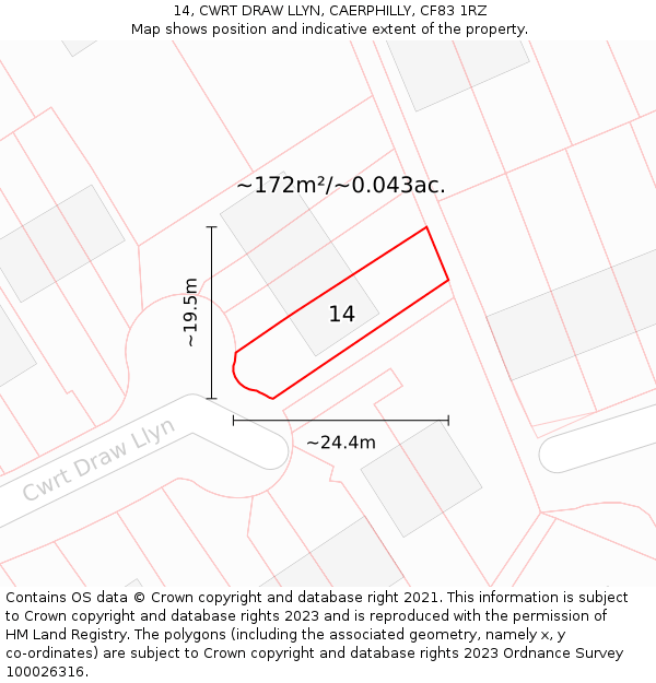 14, CWRT DRAW LLYN, CAERPHILLY, CF83 1RZ: Plot and title map