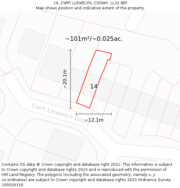 14, CWRT LLEWELYN, CONWY, LL32 8EF: Plot and title map