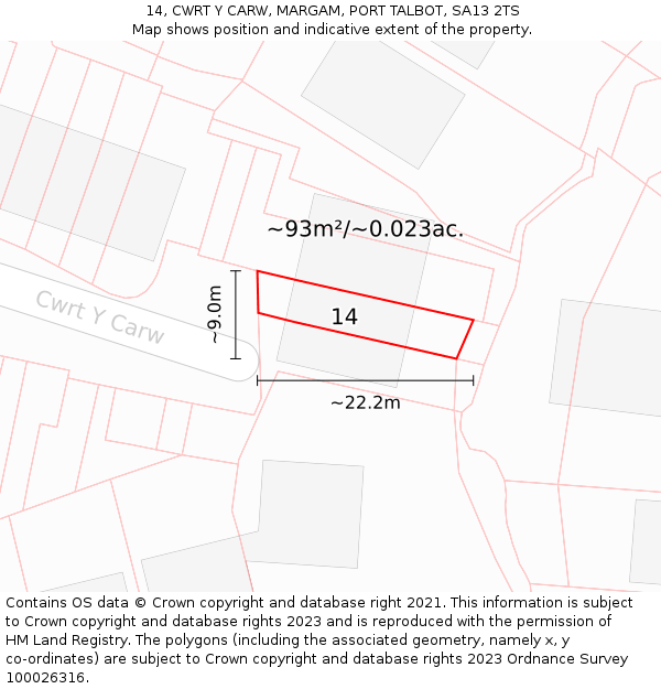 14, CWRT Y CARW, MARGAM, PORT TALBOT, SA13 2TS: Plot and title map