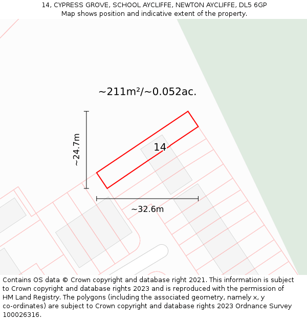 14, CYPRESS GROVE, SCHOOL AYCLIFFE, NEWTON AYCLIFFE, DL5 6GP: Plot and title map