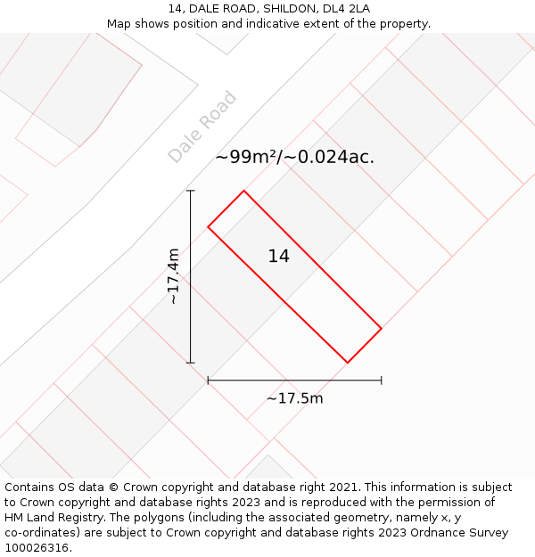 14, DALE ROAD, SHILDON, DL4 2LA: Plot and title map