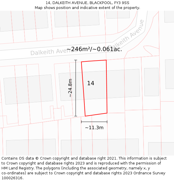 14, DALKEITH AVENUE, BLACKPOOL, FY3 9SS: Plot and title map