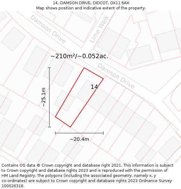 14, DAMSON DRIVE, DIDCOT, OX11 6AX: Plot and title map
