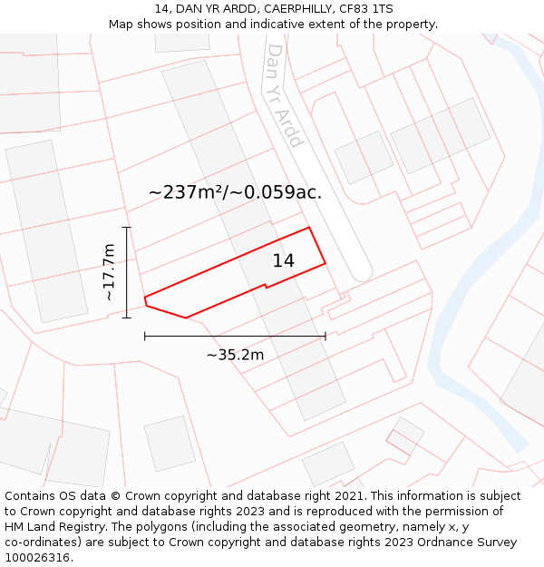 14, DAN YR ARDD, CAERPHILLY, CF83 1TS: Plot and title map