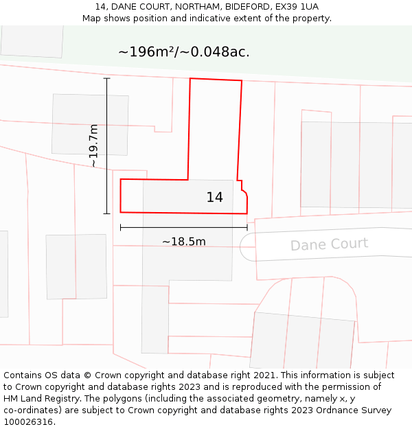 14, DANE COURT, NORTHAM, BIDEFORD, EX39 1UA: Plot and title map