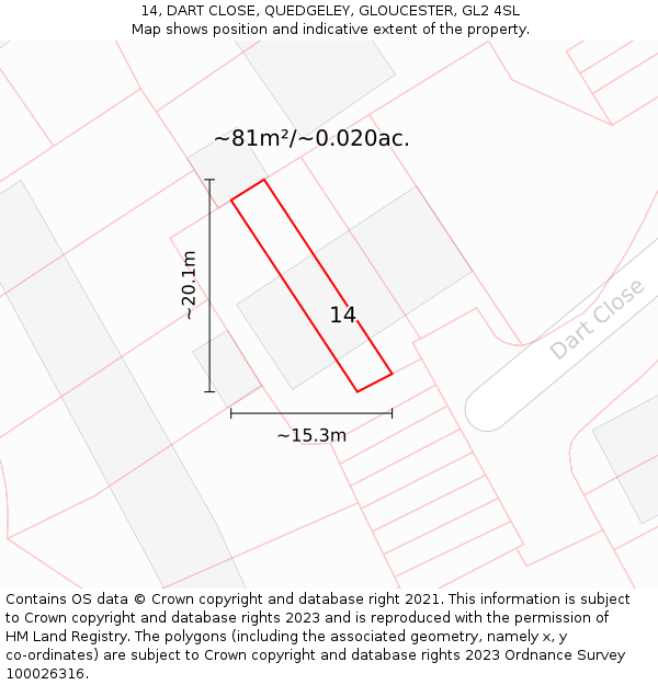 14, DART CLOSE, QUEDGELEY, GLOUCESTER, GL2 4SL: Plot and title map