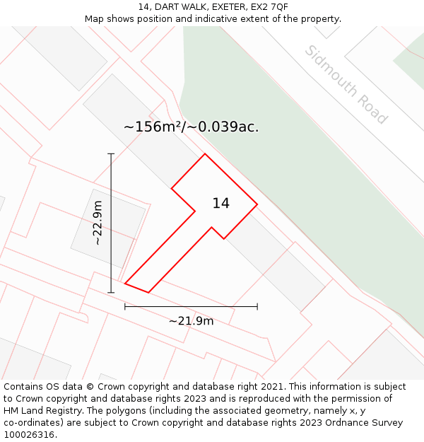 14, DART WALK, EXETER, EX2 7QF: Plot and title map
