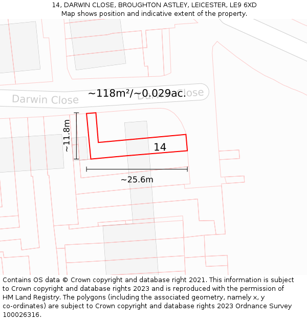 14, DARWIN CLOSE, BROUGHTON ASTLEY, LEICESTER, LE9 6XD: Plot and title map
