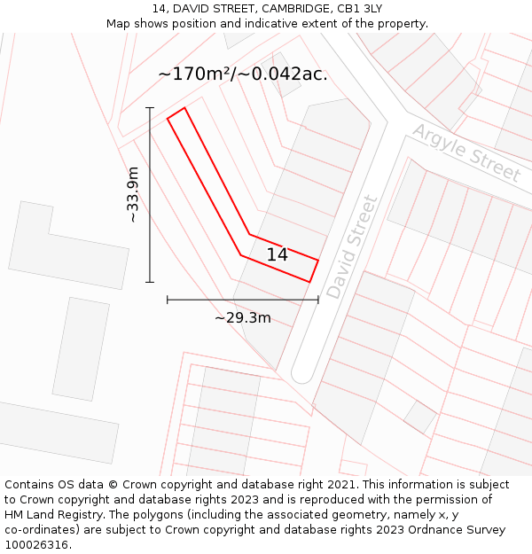 14, DAVID STREET, CAMBRIDGE, CB1 3LY: Plot and title map