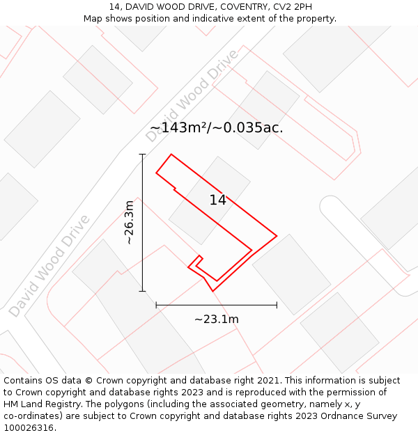 14, DAVID WOOD DRIVE, COVENTRY, CV2 2PH: Plot and title map